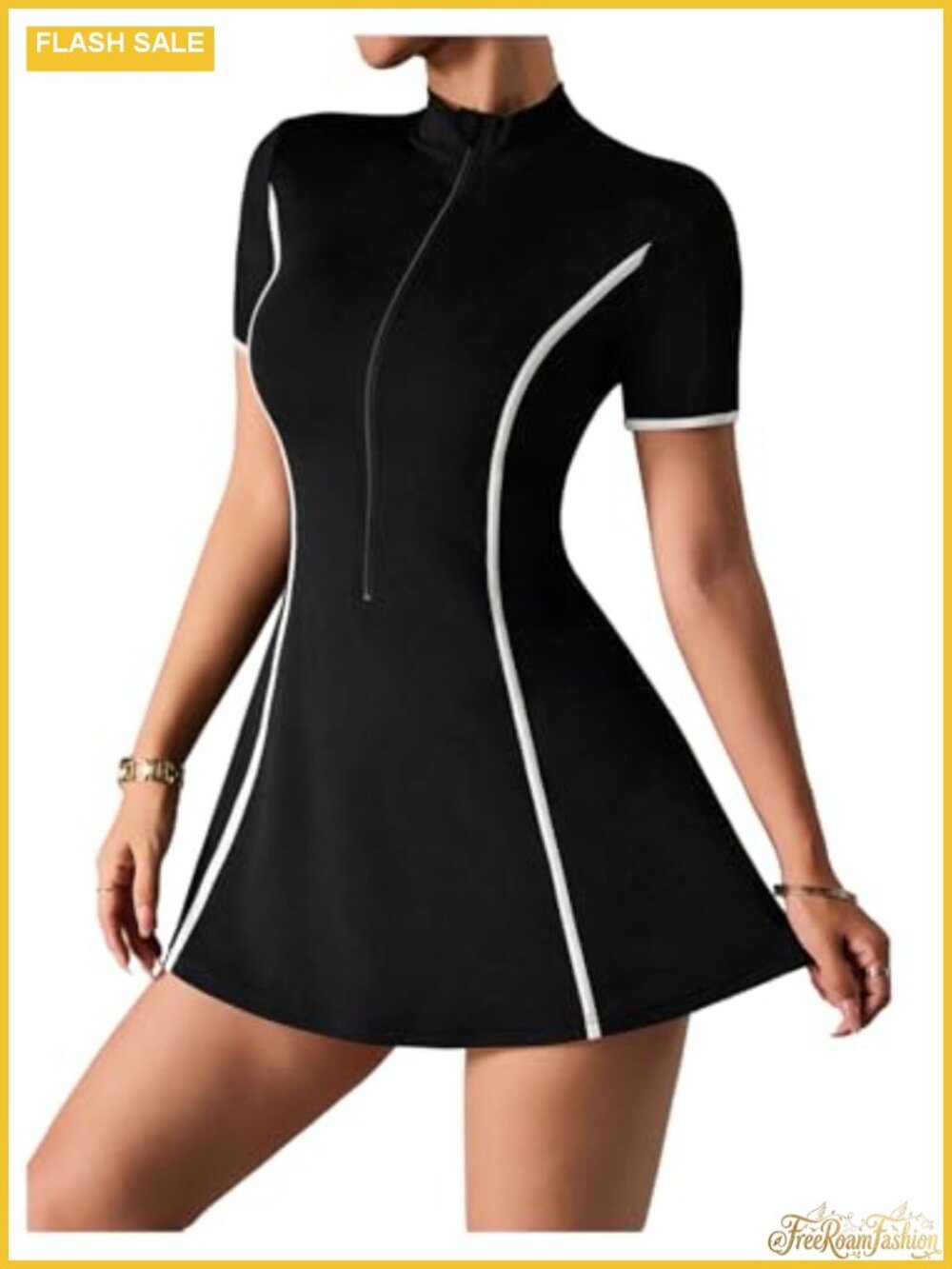 Zip Front Tennis Dress with Shorts Pockets Athletic Golf Dress